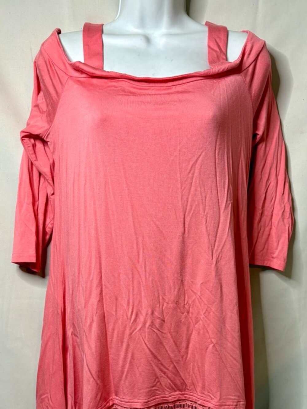 Women's Cupio Size L - Peach w/ Lace Bottom Off Shoulder Short 3/4 Sleeve Dress